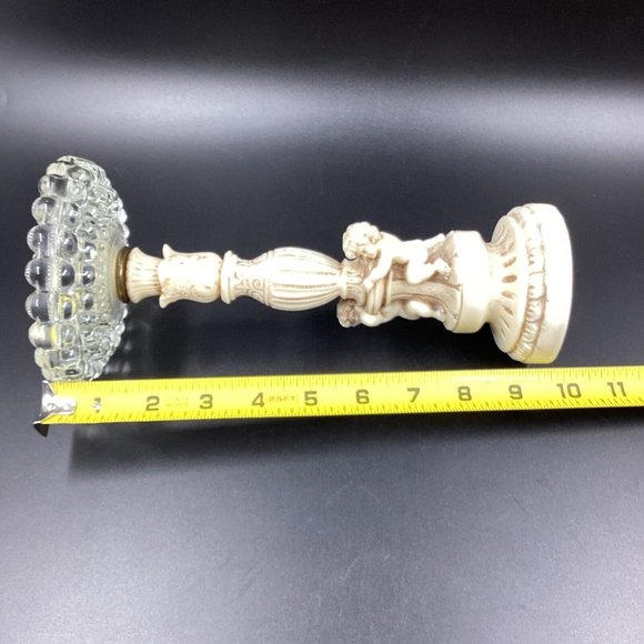 Vtg Mid Century Hollywood Regency Novelty Resin Cherub 10" Glass Ashtray Stand - Picture 16 of 16